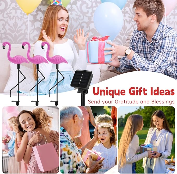 Flamingo Solar Lights,Outdoor Pink Flamingo Stake Light,Solar Powered Garden Lights,Yard Art Decor,Outside Garden Decorations,Outside Stick Lights,Outdoor Lights Waterproof (3pcs)
