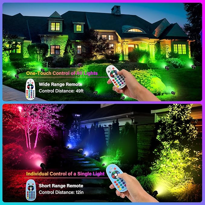 Halloween Christmas Spotlight Outdoor Color Changing Landscape Spotlights,12W RGBW LED Outdoor Spot Lights for Yard Garden Decor,Waterproof 110V Plug in Landscape Lighting with Remote,2 Packs