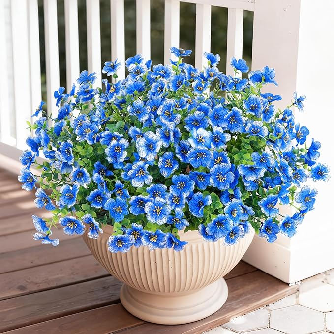 Bassion Artificial Flowers for Outdoors, 24 Bundles UV Resistant Fake Flowers Realistic Silk Faux Plants for Outdoor Planter Window Box Porch Patio Garden Home Outside Decorations