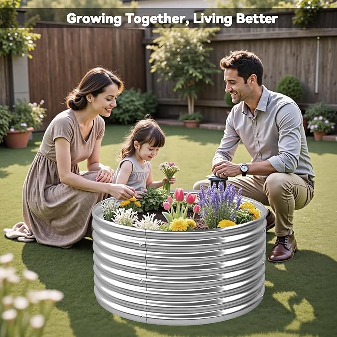 4 Pack 3x3FT Round Raised Beds for Gardening, Corrugated Galvanized Steel Raised Garden Bed, Outdoor Metal Above Ground Garden Bed for Vegetables and Flowers-3x3FTx10Inch