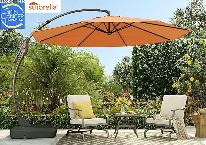 Grand patio 12FT Sunbrella Cantilever Round Umbrella Outdoor Round Aluminum Offset Umbrella with Base Included for Garden, Backyard, Pool (Spectrum Cayenne, 12 FT-SUNBRELLA)