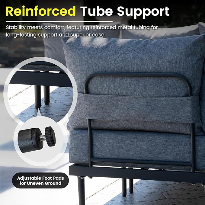 Sundale Outdoor 3 Pieces Patio Furniture Set, Metal Outdoor Sectional Sofa with Coffee Table, All-Weather Modern Outdoor Conversation Sets for Balcony, Porch, Poolside, Sunroom