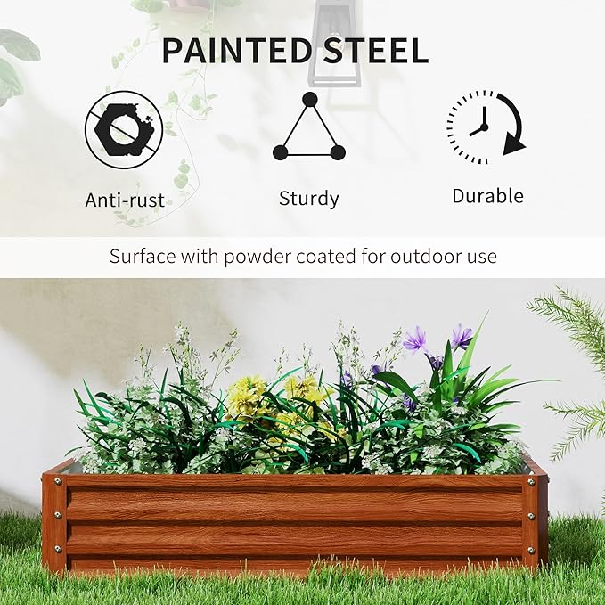 Outsunny Galvanized Raised Garden Bed, 4' x 2' x 1' Metal Planter Box, for Growing Vegetables, Flowers, Herbs, Succulents, Brown