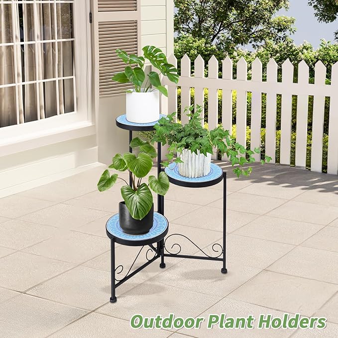 Plant Stand Indoor 3 Tie Mosaic Metal Corner Shelf Outdoor Plant Pot Holder Folding Storage Corner Table Plant Shelves for Living Room