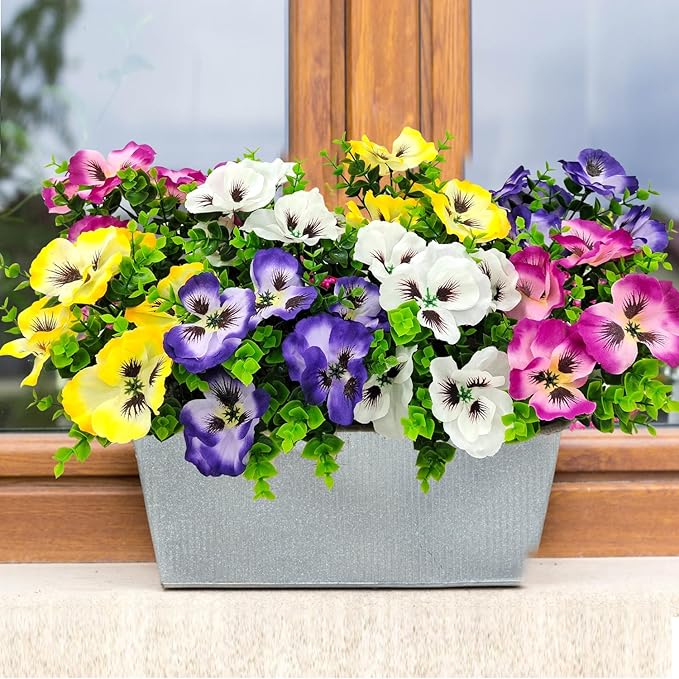 Pansies Artificial Flowers for Outdoors UV Resistant 12 Bundles Silk Pansy Plastic Fake Plants Flowers for Home Outside Garden Window Box Patio Planter Porch Decor (Mixed Color1)