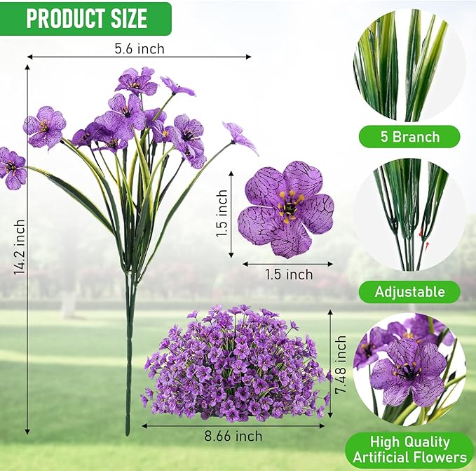 22 Bundles Artificial Flowers Outdoor, Faux Flowers UV Resistant with Plastic Plants, Faux Silk Flowers for Outdoors Outside Front Porch Hanging Planter Window Box Garden Decoration