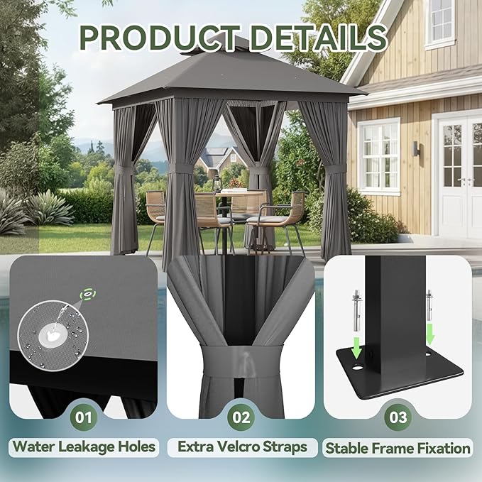 Aoxun Outdoor Gazebo for Patio 8x8, Metal Frame Canopy with Double Roofs, Heavy Duty Party Tent and Shelter with Mosquito Netting and Privacy Screen for Backyard, Lawn, Garden, Deck (Grey)