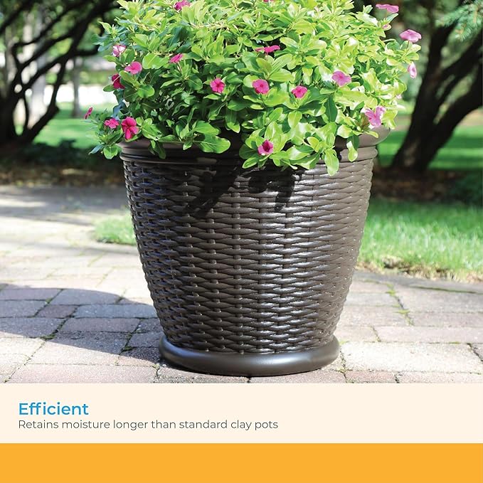 Suncast 18" Resin Indoor/Outdoor Wicker Planter, Brown, Made in the USA