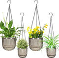 Maxcheck 4 Pcs Self Watering Hanging Planters Indoor Gift 6.5'' 4.5'' Hanging Flower Pots Baskets Outdoor Self Watering Plant with 3hooks Drainage Holes for Home(Gray)