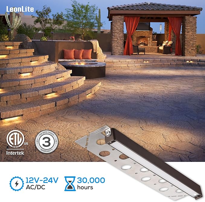 LEONLITE 8-Pack 12 Inch LED Hardscape Lighting, Update Retaining Wall Lights, LED Landscape Lighting, 12-24V AC/DC Paver Light Low Voltage, 3W/5W/7W Dimmable Outdoor Step Lights, 2700K Soft White, ETL