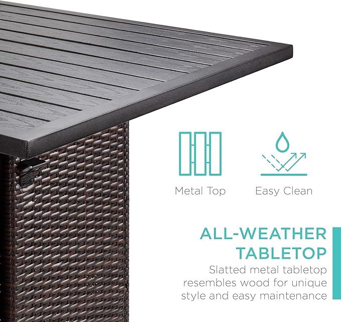 Best Choice Products 5-Piece Outdoor Wicker Bar Table Set for Patio, Poolside, Backyard w/Built-in Bottle Opener, Hidden Storage Shelf, Metal Tabletop, 4 Stools - Brown