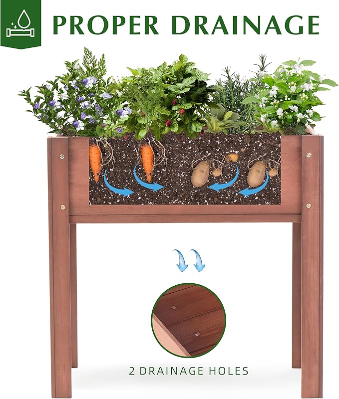 SoliWood Set of 2 Raised Garden Bed with Legs, 31x16x31'', Outdoor Wood Elevated Planter Box, Thick Legs, w/Liner