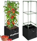 ANPHSIN 3 Sets Tomato Cages with 10 Gallon Grow Bags - 47'' Stable Plant Support Trellis Kit, Square Cages with Planter Pots for Garden Flowers Vegetables Cucumber Vertical Climbing Plants Vines