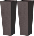 Greesum 32 Inch Tall Plastic Planters(Set of 2), Detachable Inner Pot & Drainage Holes, Outdoor Decorative Flower Pots for Large Plants, Trees, Patio, and Garden, Brown