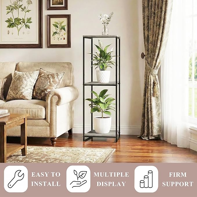 46" Tall Plant Stand Indoor, 3-Tier Modern Plant Shelf, Corner Flower Pot Holder Organizer for Living Room Balcony Patio Garden (Oak Grey)