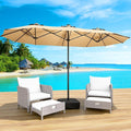 LEVELEVE 14FT Double-Sided Patio Umbrella with Base Included, Large Outdoor Rectangular Market Umbrella for Backyard, Poolside, Lawn & Garden, Khaki
