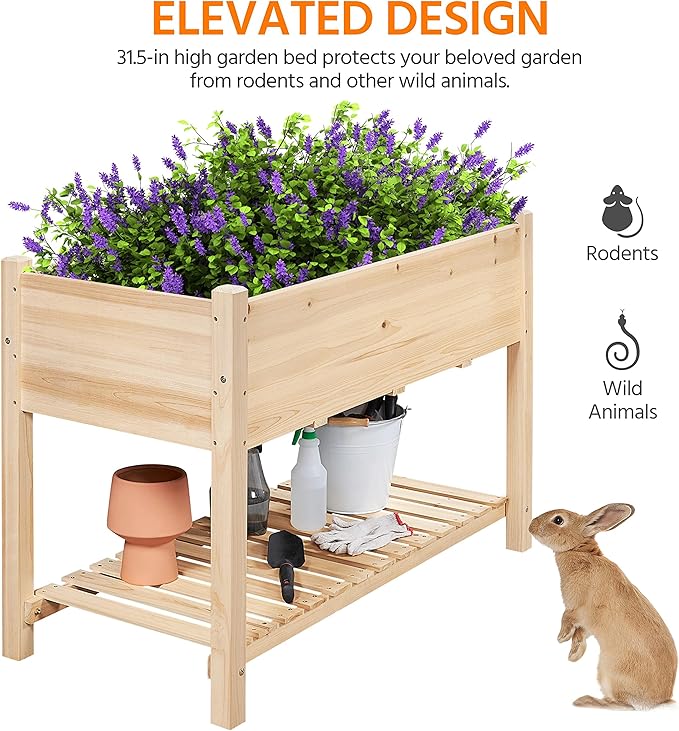 Yaheetech 47x23x32in Wooden Raised Garden Bed with Legs & Storage Shelf Horticulture Wooden Elevated Planter Box Vegetable Growing Bed for Flower/Herb/Backyard/Patio, 2pcs