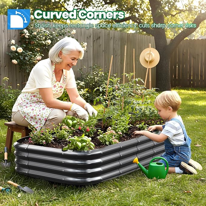 Quictent Galvanized Raised Garden Bed Kit, 6x3x1 ft Oval Metal Planter Box for Vegetables, Dark Grey