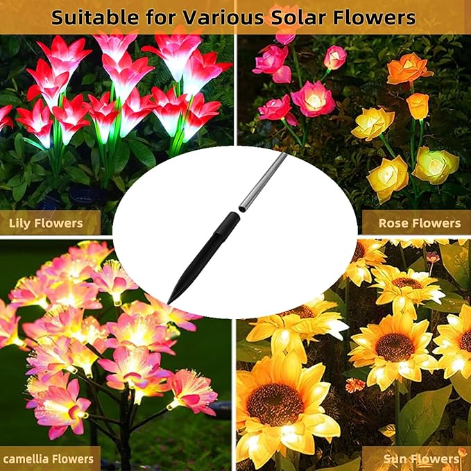 10 Pack Solar Light Stakes Replacement (Fit for Pole Outer Diameter 0.35in), ABS Reinforced Ground Spikes for Outdoor Solar Landscape Pathway Christmas Lights Yard Garden Deco