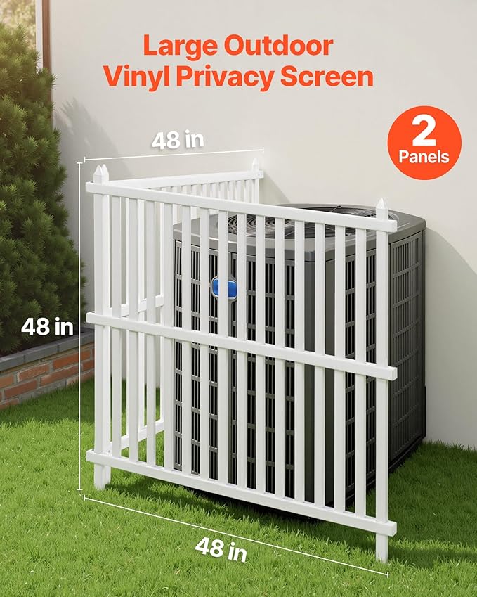 VEVOR 48" W x 48" H Vinyl Fence Panels, Air Conditioner Fence, Outdoor Privacy Screens for Trash Can, Pool Equipment Enclosure, Privacy Screen Kit Strip Panels (2 Panels)