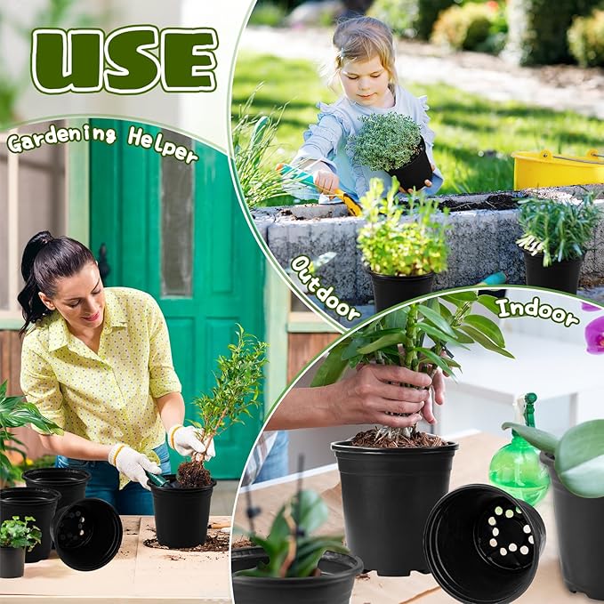 OJYUDD 120 Pcs 0.5 Gallon Black Plastic Plant Nursery Pots,Plant Seedling Pots with Drainage Holes,Black Flower Planting Container for Seedlings Transplanting,Planting,Succulent