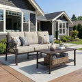 RoyalCraft 3 Seats Outdoor Patio Furniture Set, Outdoor Metal Sectional Furniture with Cushions, Outdoor Conversation Set with Coffee Table for Balcony, Backyard, Garden, Deck, Beige