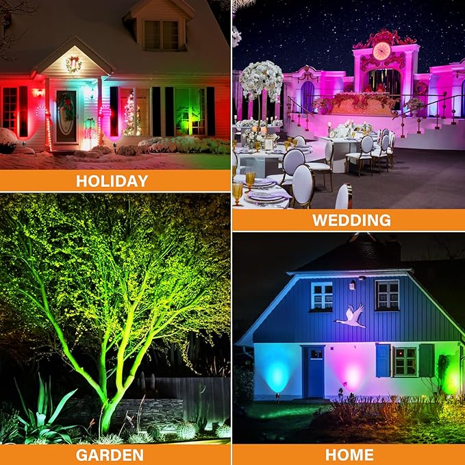 Low Voltage RGBW LED Landscape Lights Spot Lights Outdoor for Yard Garden Decor Spotlight, 12V-24V Low Voltage Landscape Lighting with 16 Color Changing and Remote IP68 Waterproof (10 Pack)