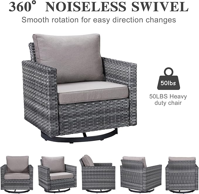 Belord Spacious 11 Pieces Patio Conversation Set - 5-Seater Outdoor Furniture Sectional Sets with Swivel Glider Chairs Set of 4 and Storage Box, Metal Top Coffee Table with Embedded Ottoman Gray