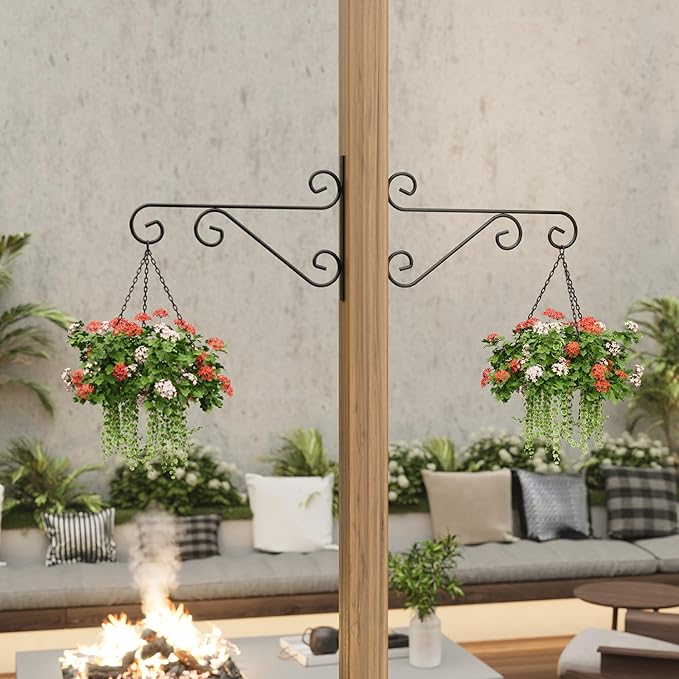 4 Pack 16 Inch Plant Hangers Outdoor Bracket, Indoor Wall Mount Metal Heavy Duty Rust-Resistant Bird Feeder Plant Hooks for Hanging Planters, Flower Baskets, Black