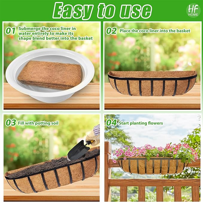 HFHOME 2PCS 48 Inch Coco Liners for planters, Horse Trough Half Moon Shape Replacement Coconut Planter Hanging Basket Liners for Window Box Hanging Trough Planter