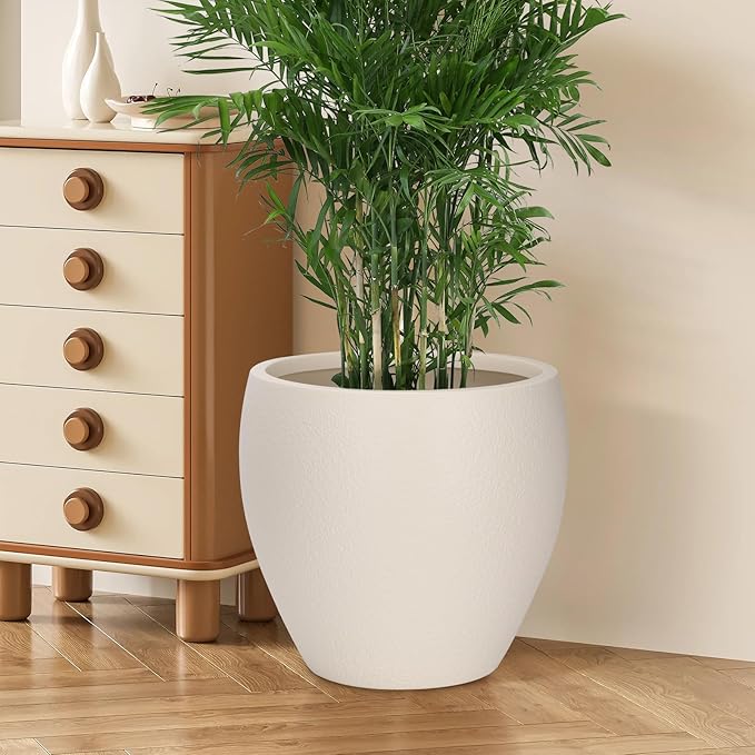 Plant Pots 17.5/14.8/12.2 inch Set of 3, Flower Pots with Drainage Holes, Large Planters for Indoor Outdoor Garden Plants and Flowers. (Light Beige)