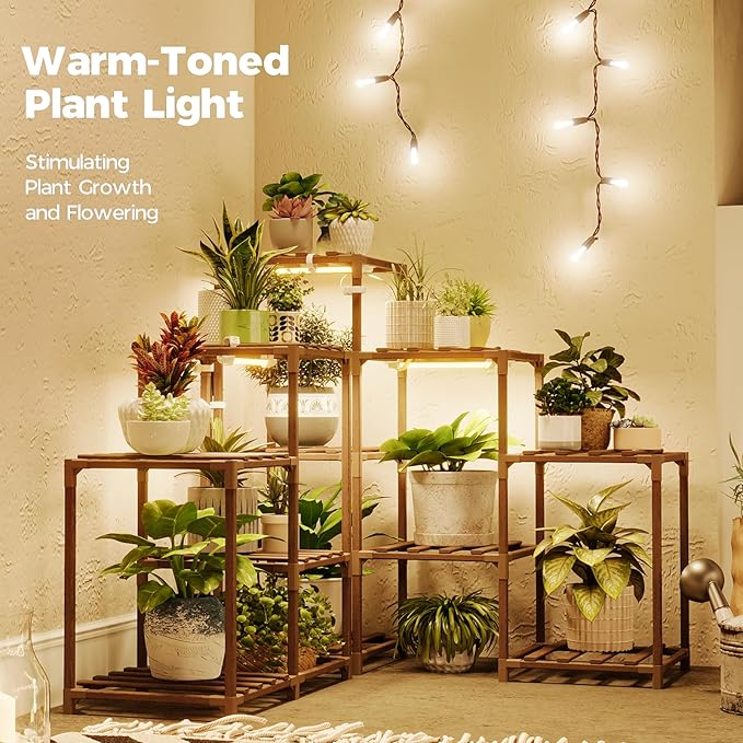Bamworld Plant Stand with Grow Lights for Indoor Plants 11 Potted Corner Plant Shelf with Plant Lights for Indoor Growing