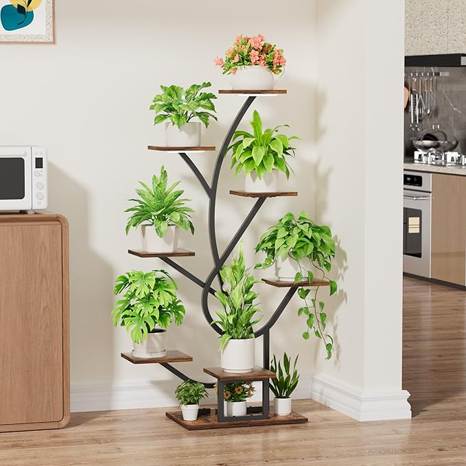 Plant Stand Indoor with Grow Lights - 8 Tiered Corner Plant Shelf Indoor, 50" Tall Lighted Plant Stand for Indoor Multiple Plants, Flower Stands Display Rack Holder for House, Patio, Black