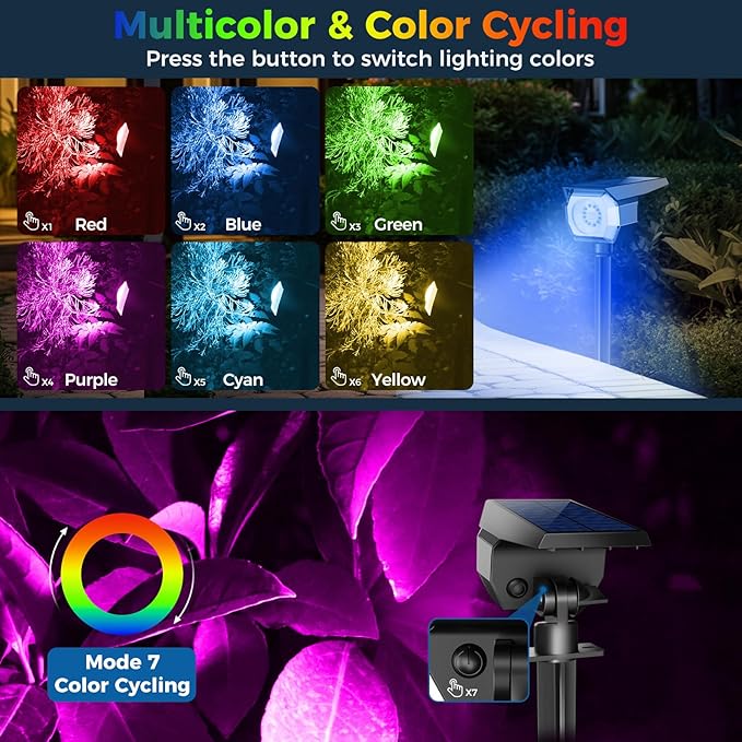 Peasur 2 Pack Solar Spot Lights Outdoor Color Changing, 7 Modes Halloween RGB Solar Powered Waterproof Spotlight, Landscape Lighting for Outside Yard Garden Pathway