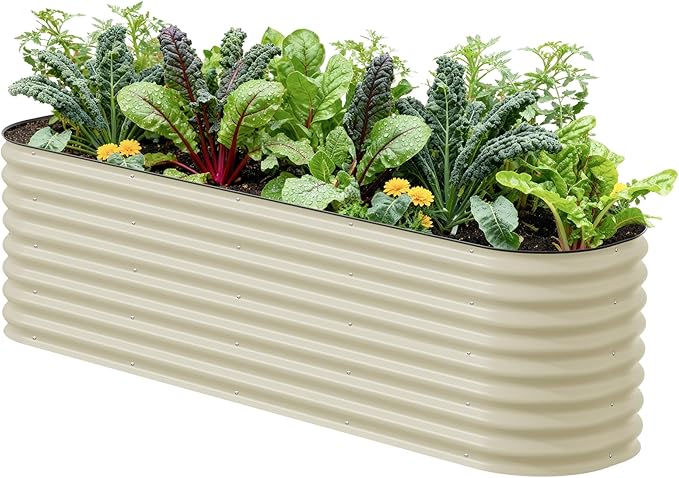 Vego garden 26" Extra Tall Raised Garden Bed Kits, 9 in 1 Modular Raised Planter Box for Vegetables Flowers Fruits Oval Metal Raised Garden Pearl White