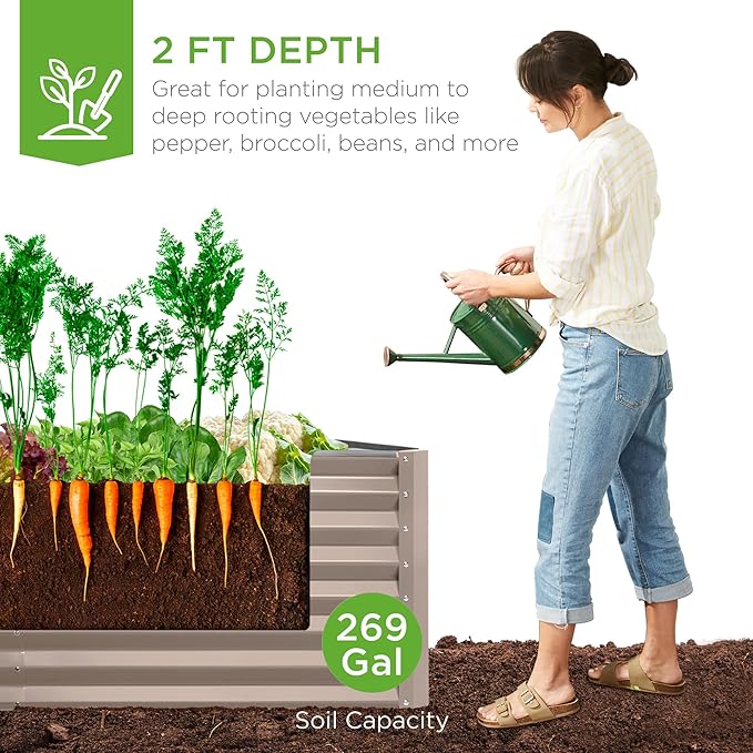 Best Choice Products 6x3x2ft Outdoor Metal Raised Garden Bed, Deep Root Box Planter for Vegetables, Flowers, Herbs, 269 Gallon Capacity, 100% Non Toxic Materials - Taupe