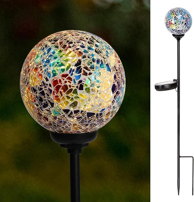 VCUTEKA Solar Path Lights Outdoor Decorative - Mosaic Solar Garden Stakes Light Waterproof LED Light for Landscape Lawn Patio Yard Driveway Decoration