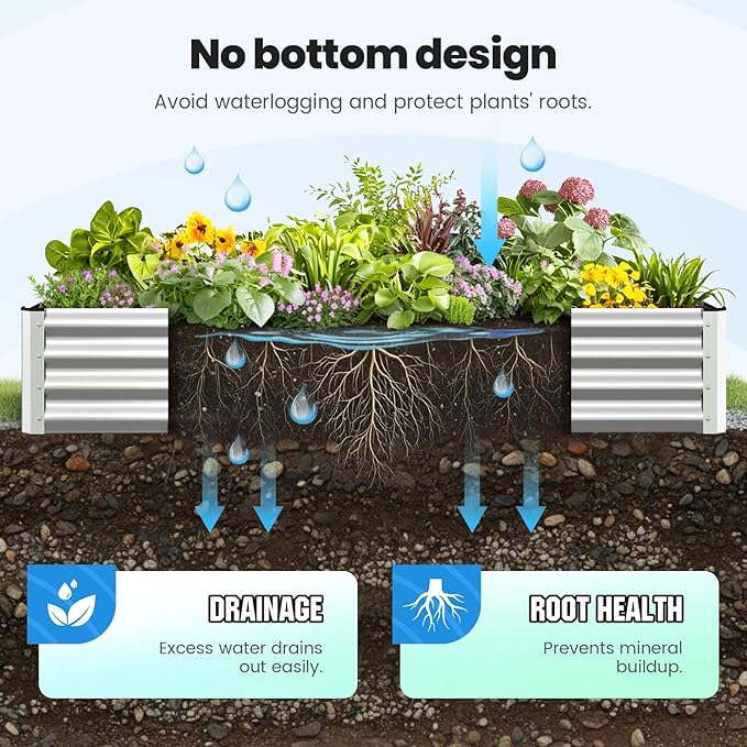 Quictent Galvanized Raised Garden Bed Metal Planter Box Bottomless for Backyard Outdoor, 4x3x1 Ft 2PCS, Silver