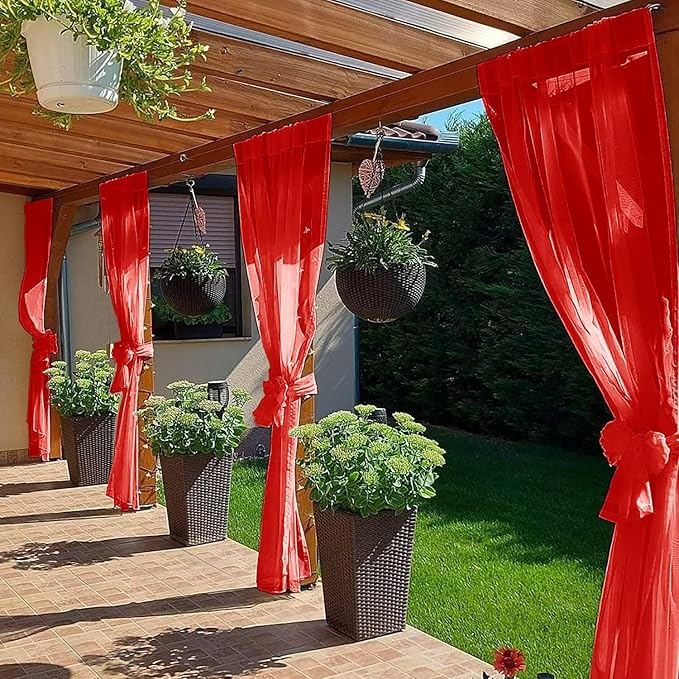 SpaceDresser Waterproof Outdoor Sheer Curtains for Patio - 2 Panels Rod Pocket Indoor Voile Sheer Curtain for Living Room,100W x 108L inch, Red
