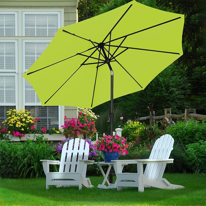 MEWAY 10ft Patio Umbrella Outdoor Table Umbrellas with Push Button Tilt and Crank, Market Umbrella 8 Sturdy Ribs for Deck, Garden, Pool and Backyard, Apple Green