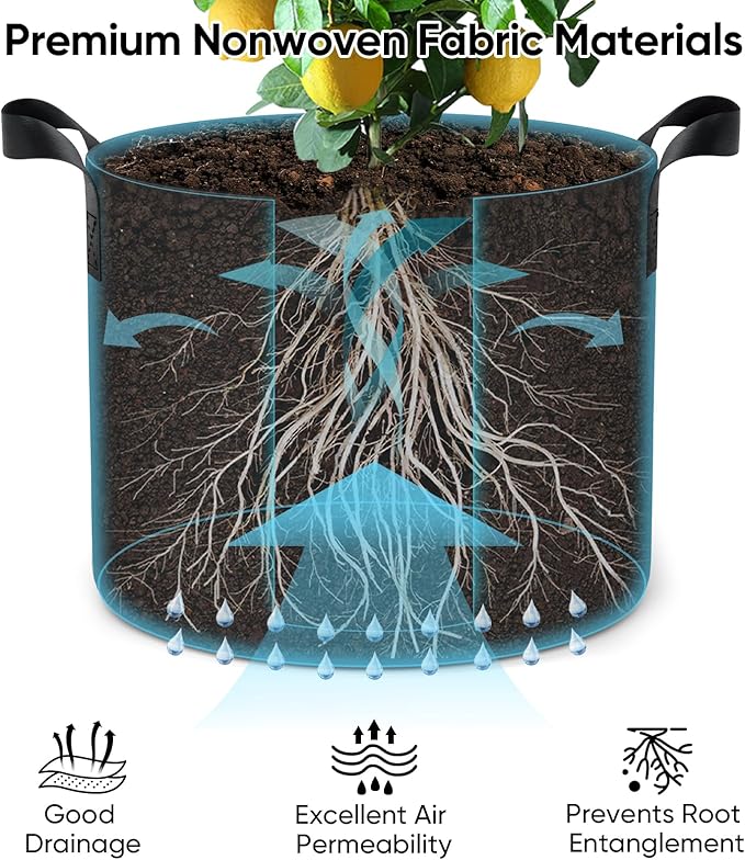 15 Gallon 10-Pack Plant Grow Bags: 350G Thickened Nonwoven Potato Grow Bags with Handles, Black Fabric Flowers Pots Felt Garden Bags, Gardening Supplies for Growing Vegetable Fruit Tomato Herbs