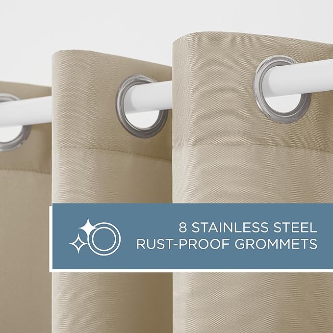 TOWN & COUNTRY BASICS Cabana Solid Heavyweight Indoor Outdoor Curtains, Light Filtering Opacity with Grommet Top, Water Repellent, 2-Pack Set, 54"x96", Taupe