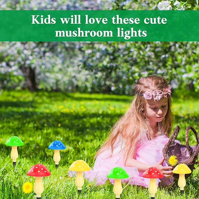 Solar Garden Decor Lights, Solar Powered Mushroom Outdoor Waterproof Long Lasting Mushrooms Stake Lightings with 8 Lights and 8 Modes for Yard Lawn Flowerbed Pathway Decoration (8 in 1)