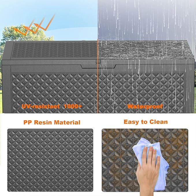 121 Gallon Waterproof Outdoor Storage Box,Resin Deck Box,Lockable Outside Storage Box Container for Patio Furniure,Garden,Pool Tools (121 Gallon,Black)