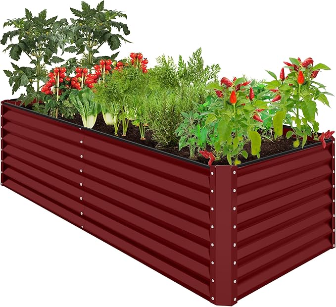 Best Choice Products 8x4x2ft Outdoor Metal Raised Garden Bed, Deep Root Planter Box for Vegetables, Herbs & Flowers, 478-Gallon Capacity, 100% Non Toxic Materials - Royal Red