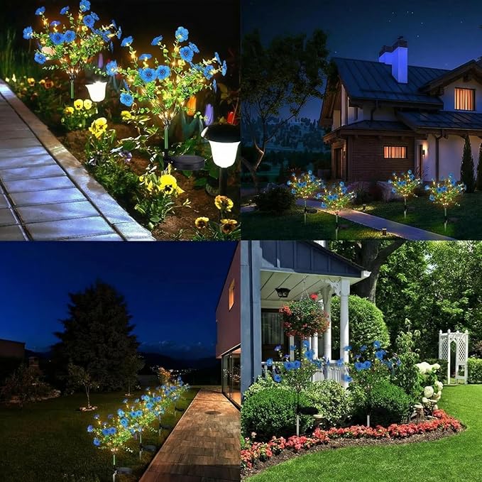 2 Pack Solar Stake Lights Outdoor Decor Waterproof Mums Artificial Flowers Solar Lights for Outdoor Garden Yard Pathway Decor (Blue,Violet)