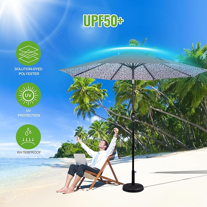 Backyard Expressions 9 ft. Patio Umbrella, Market Table Umbrella w/Tilt and Crank, 8 Ribs