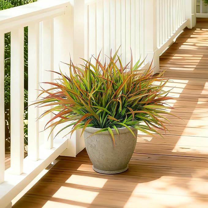 Ivydale 12Pcs Artificial Plants Outdoor Fake Plastic Grass Spring Decor UV Resistant Faux Greenery Stems Bushes Outside Fake Plants for Planters Patio Porch Window Box Pathway Garden Home Decor Yellow