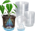20 Pack 5 Inch Clear Self Watering Plant Pots with Bottom Water Tray & Watering Rope, Transparent Nursery Pots with Drainage for Seedlings, Herbs, and Houseplants