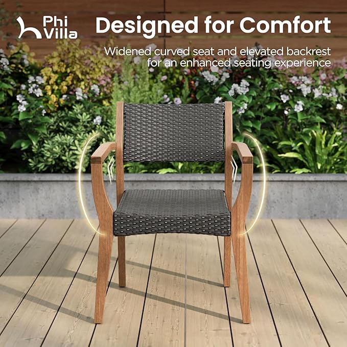 PHI VILLA 9 Pieces Acacia Wood Outdoor Dining Set for 8, Expandable Teak Wooden Table & Chairs, Large Farmhouse Furniture Set for Patio, Deck, Backyard, Porch